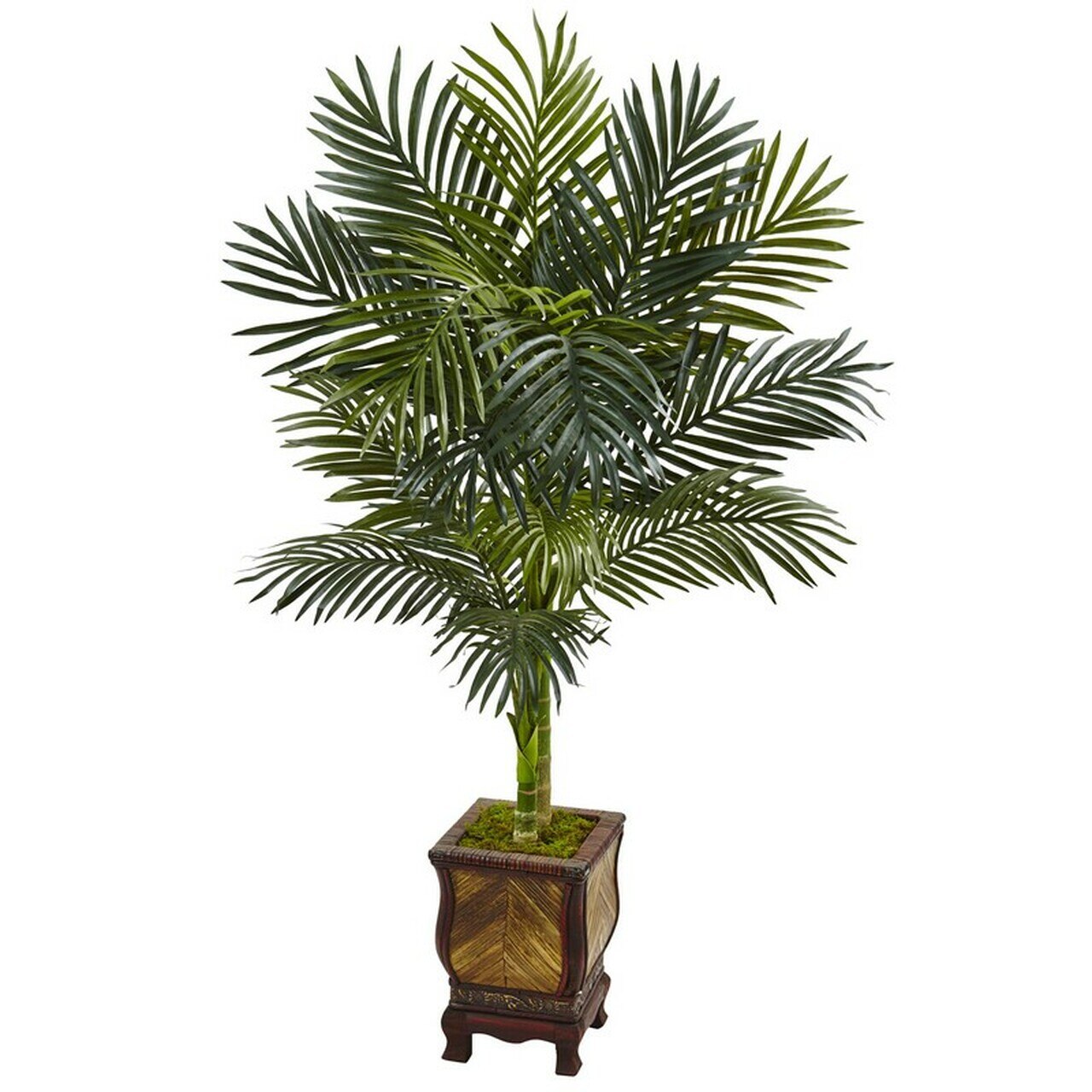 4.5' Golden Cane Palm Tree In Wooden Decorated Planter (#K4905)