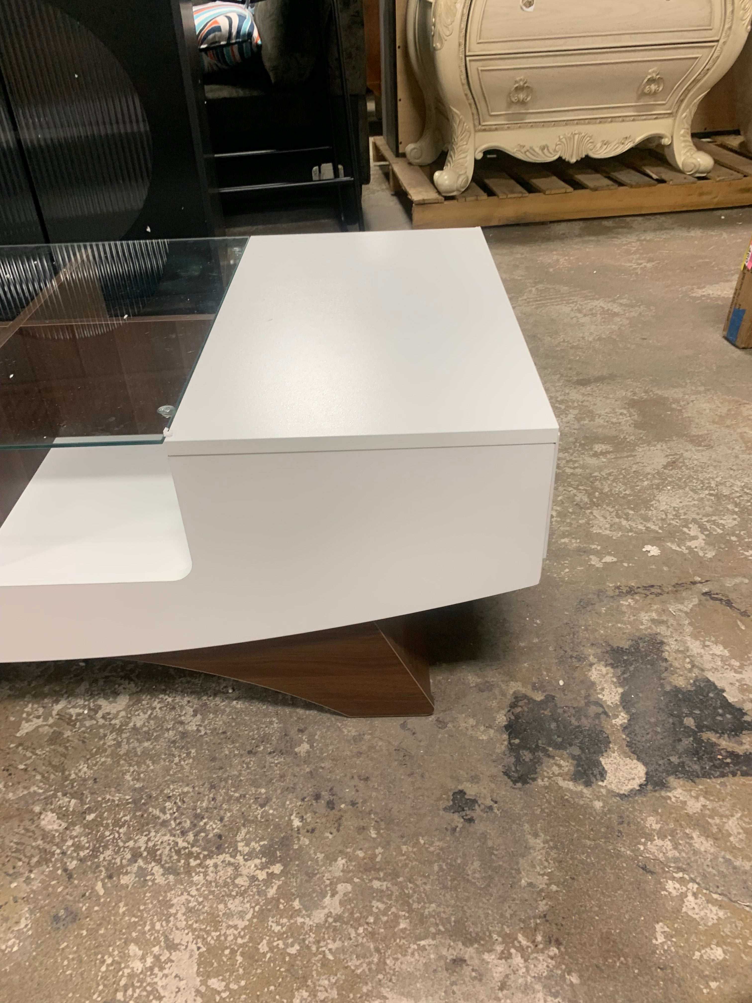 White/Walnut Madilynn Trestle Coffee Table with Storage