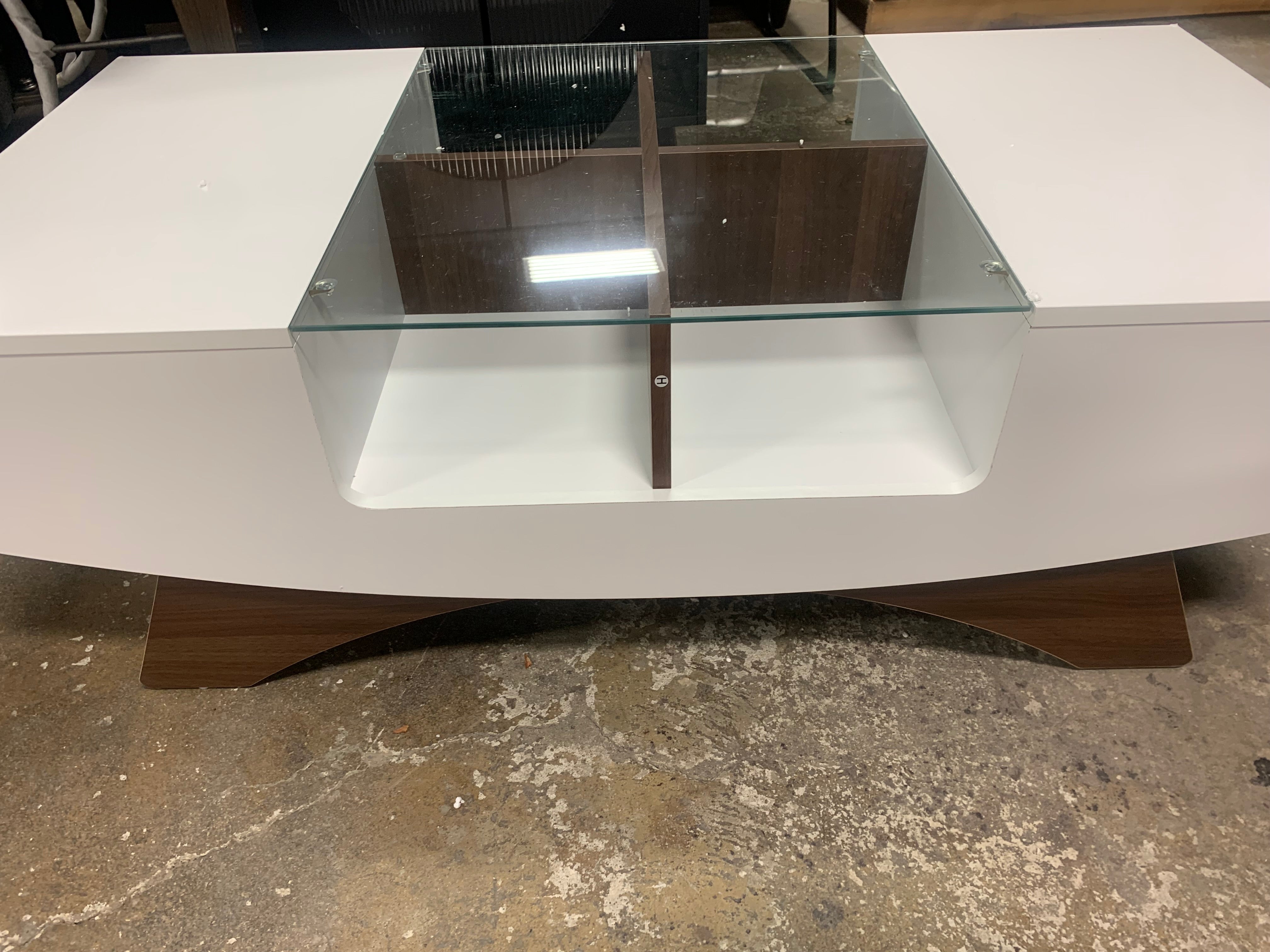 White/Walnut Madilynn Trestle Coffee Table with Storage