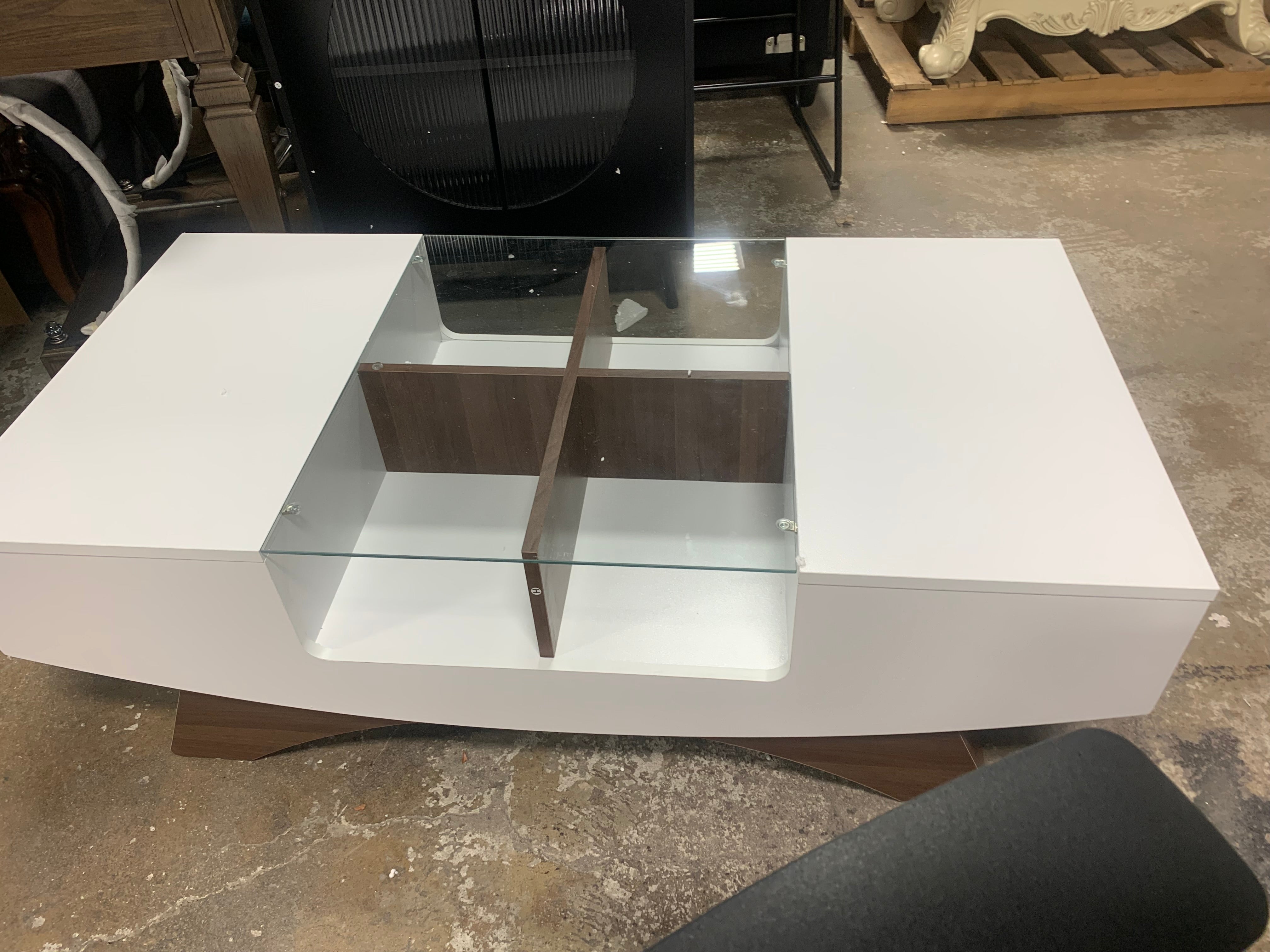 White/Walnut Madilynn Trestle Coffee Table with Storage