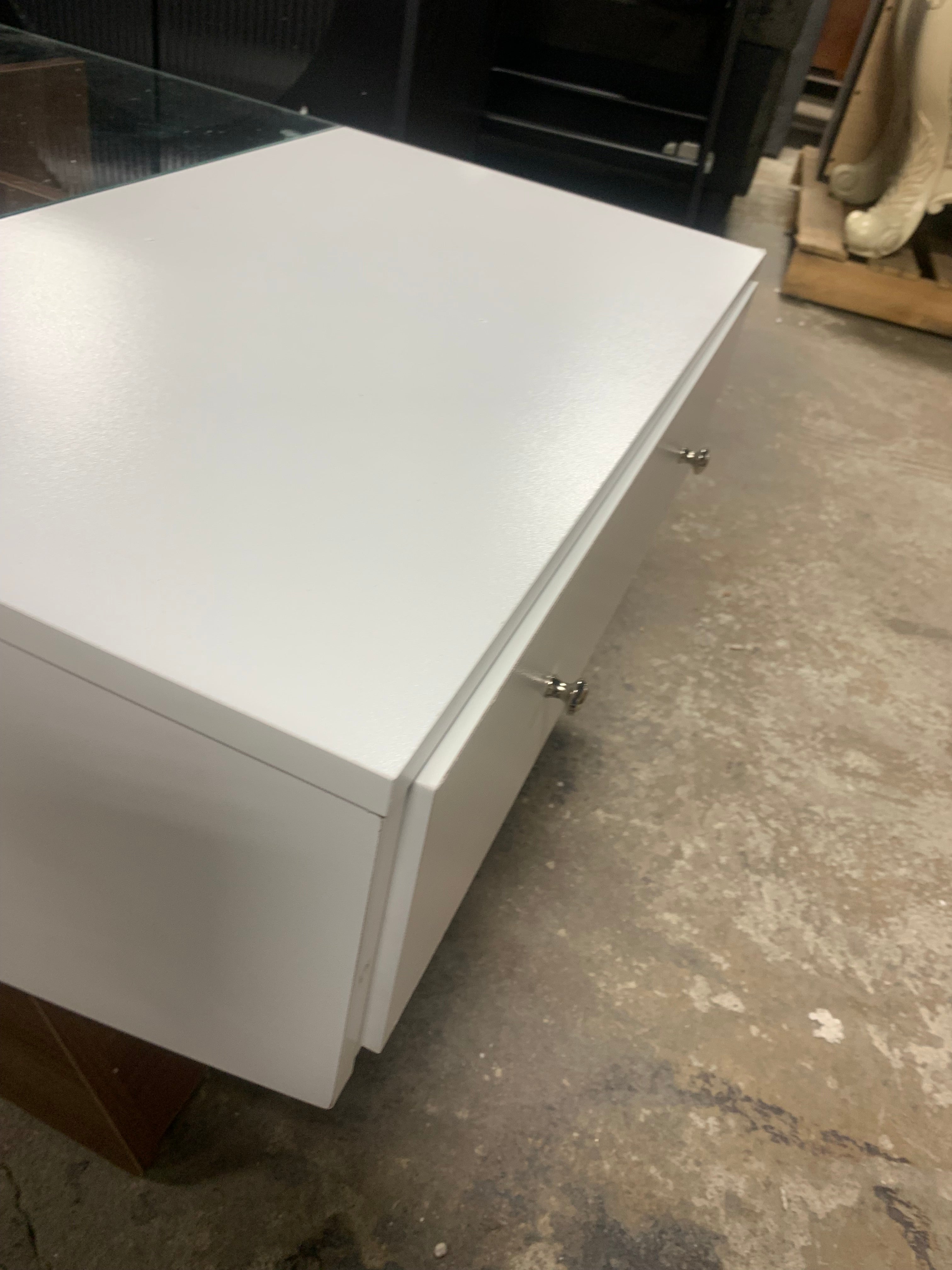 White/Walnut Madilynn Trestle Coffee Table with Storage