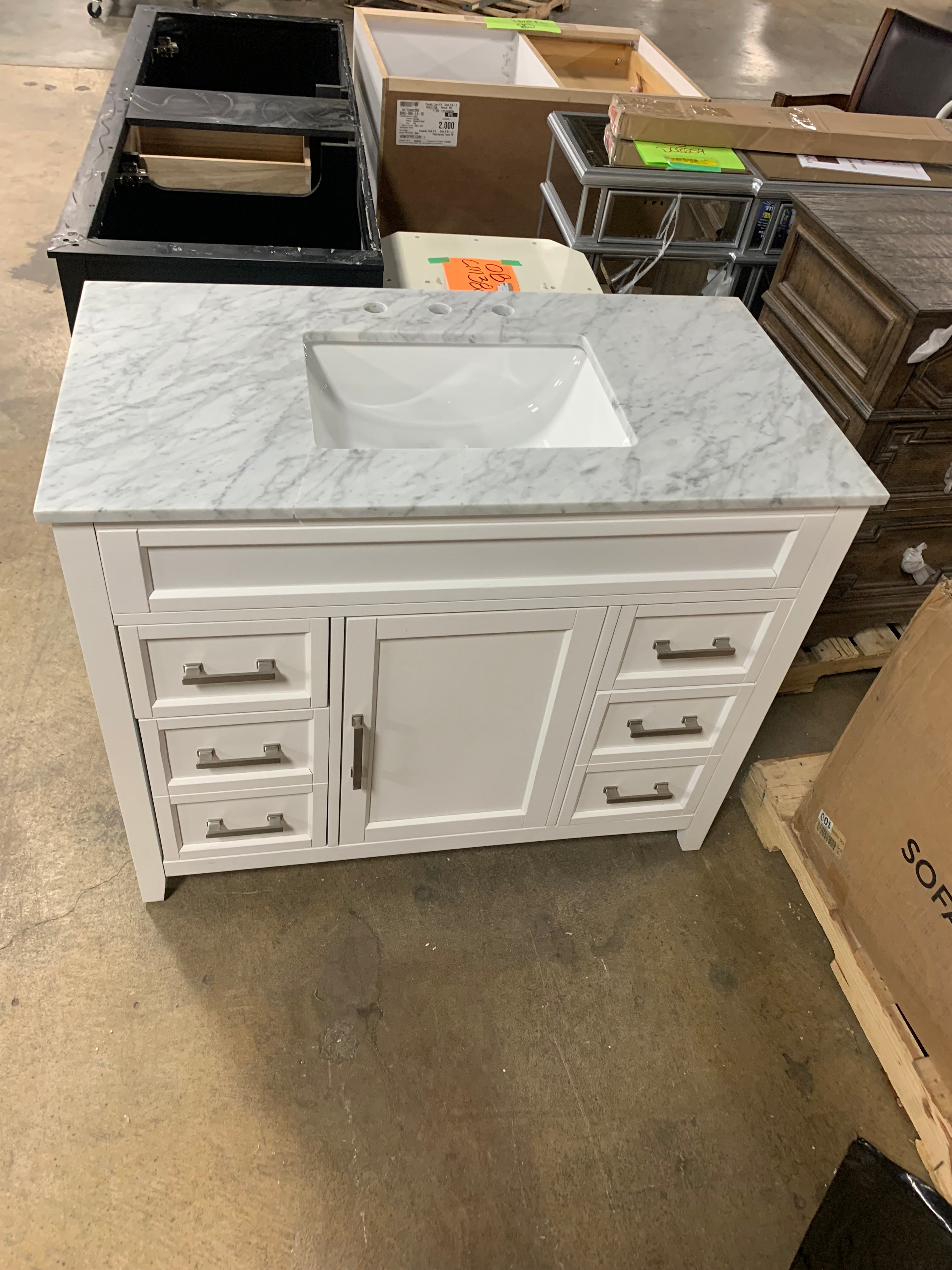 Palmer Bathroom Vanity and Sink Combo with Carrara Marble 42 Inch, White (comes assembled)