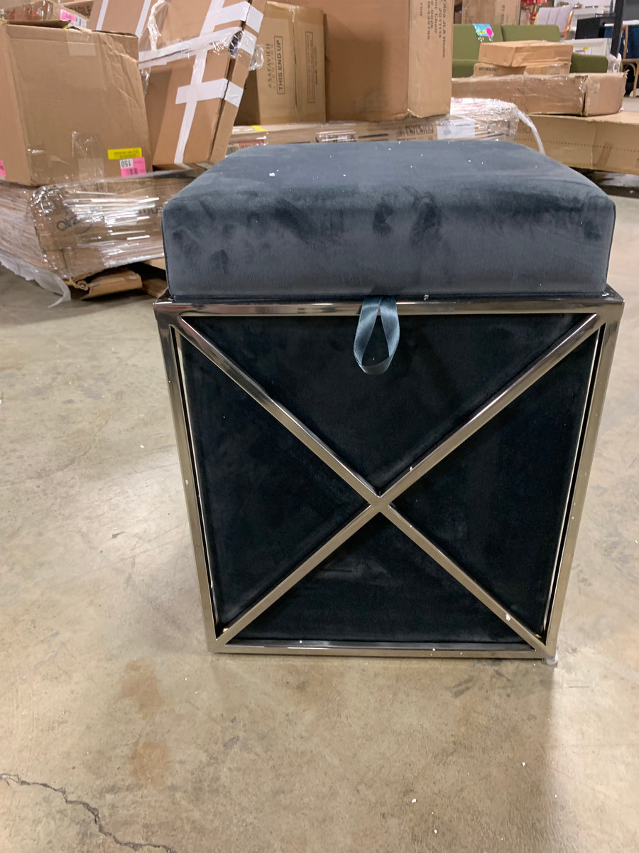 Venus Williams Modern Black Velvet Square Integrated Storage Ottoman