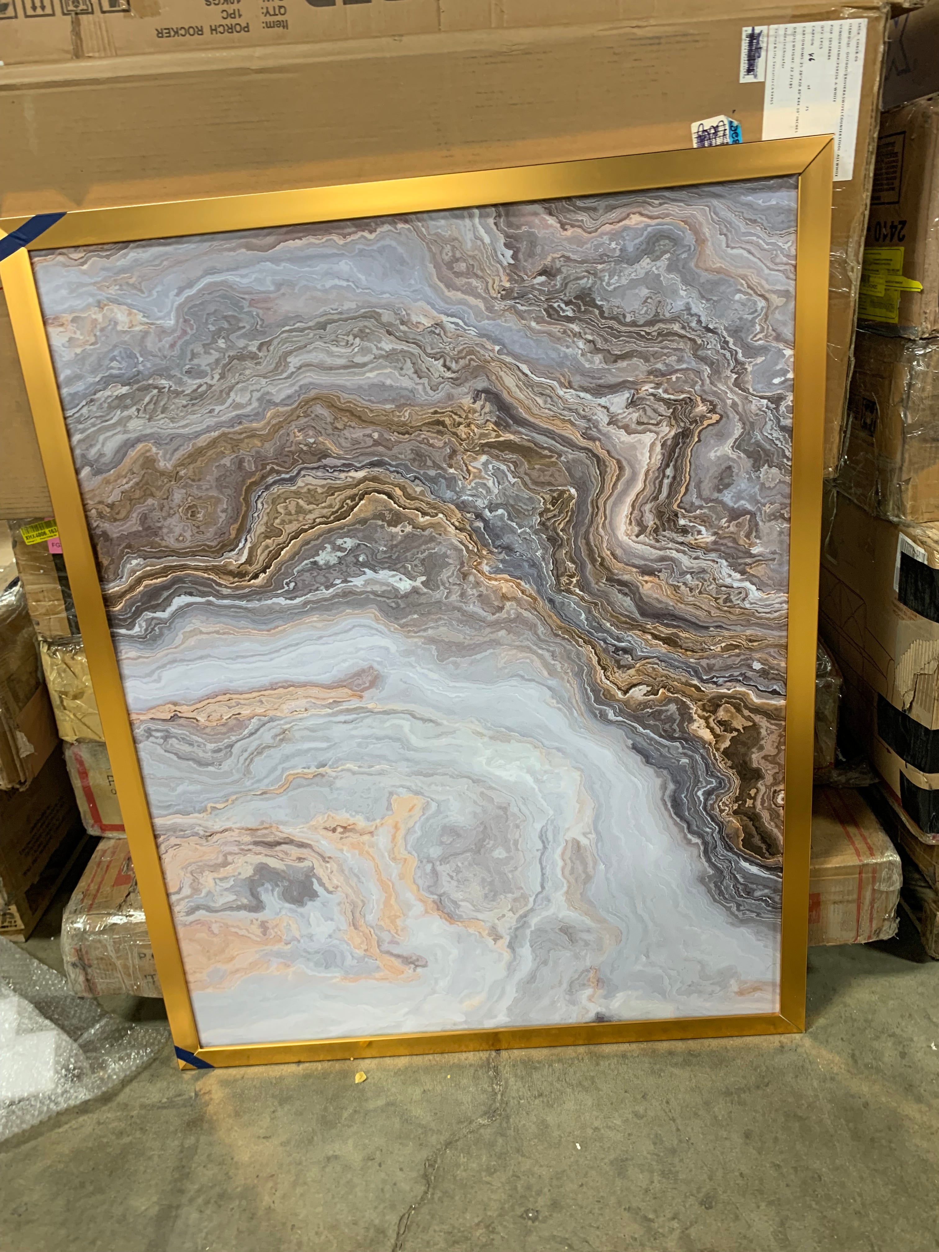 White Marble With Curley Gray And Gold Veins - Wrapped Canvas Painting, 36" H x 46" W x 1.5" D