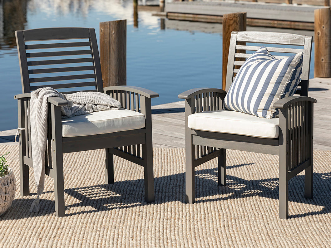 Set of 2 - Tim Patio Dining Chair with Cushion, Gray Wash (#14)