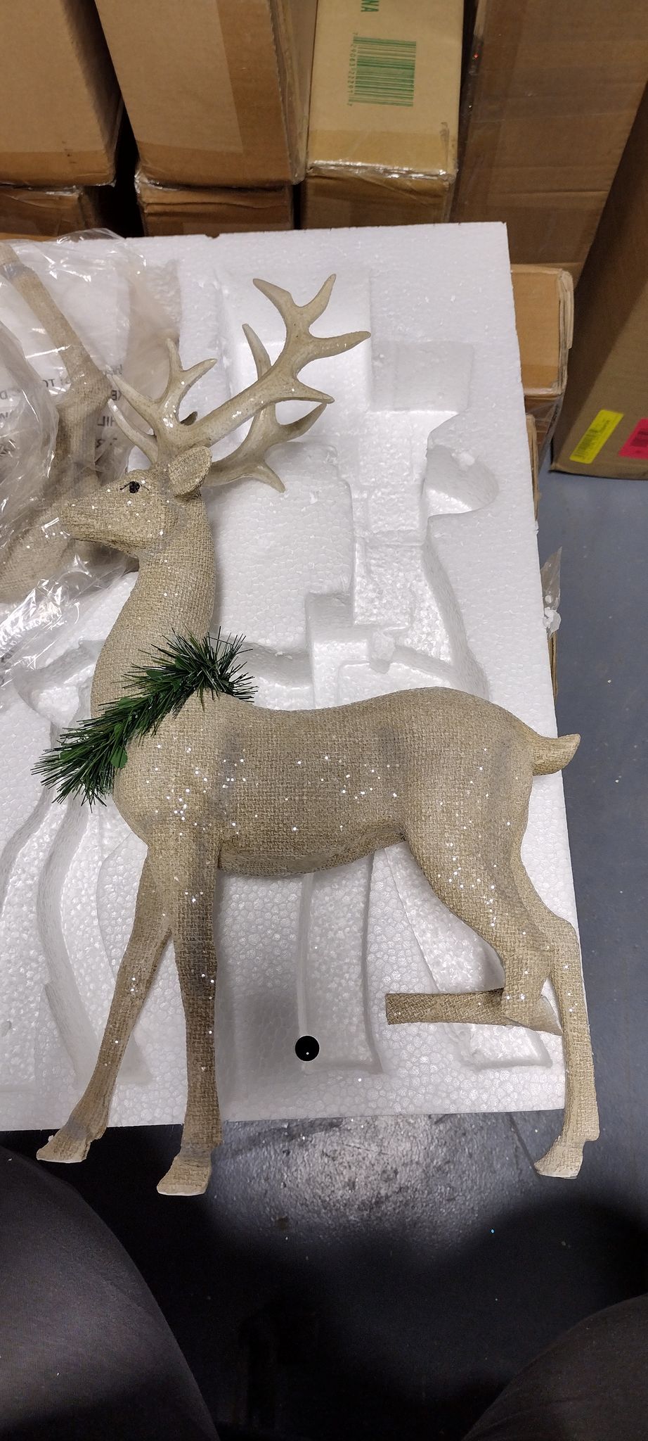 2 Piece Burlap Finish Frosted Deer Decorative Accent Set