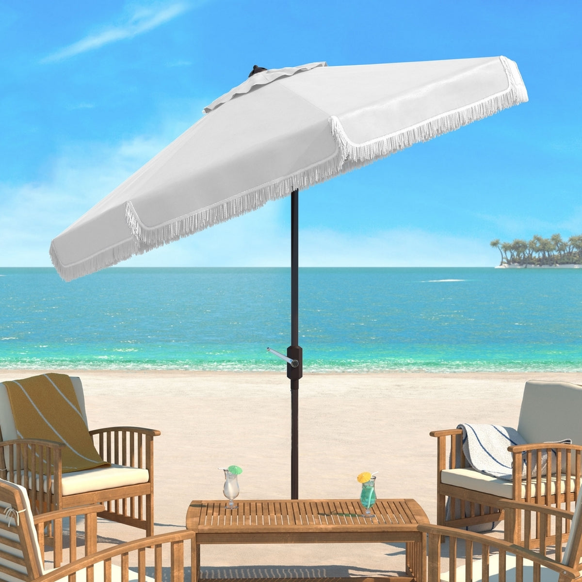 Milan Fringe 9ft Crank Outdoor Auto Tilt Umbrella LX4700