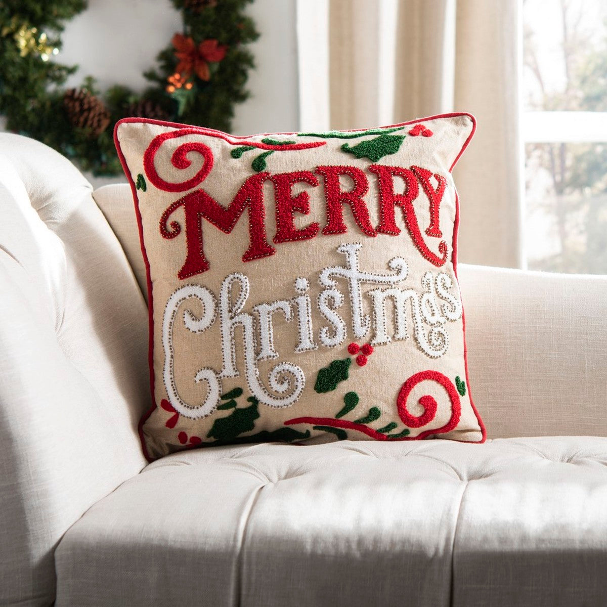 18" Merry Christmas Decorative Pillow (#K6093)