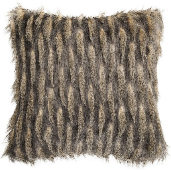 20" Faux Pheasant Throw Pillow, Taupe/Charcoal (#K6099)