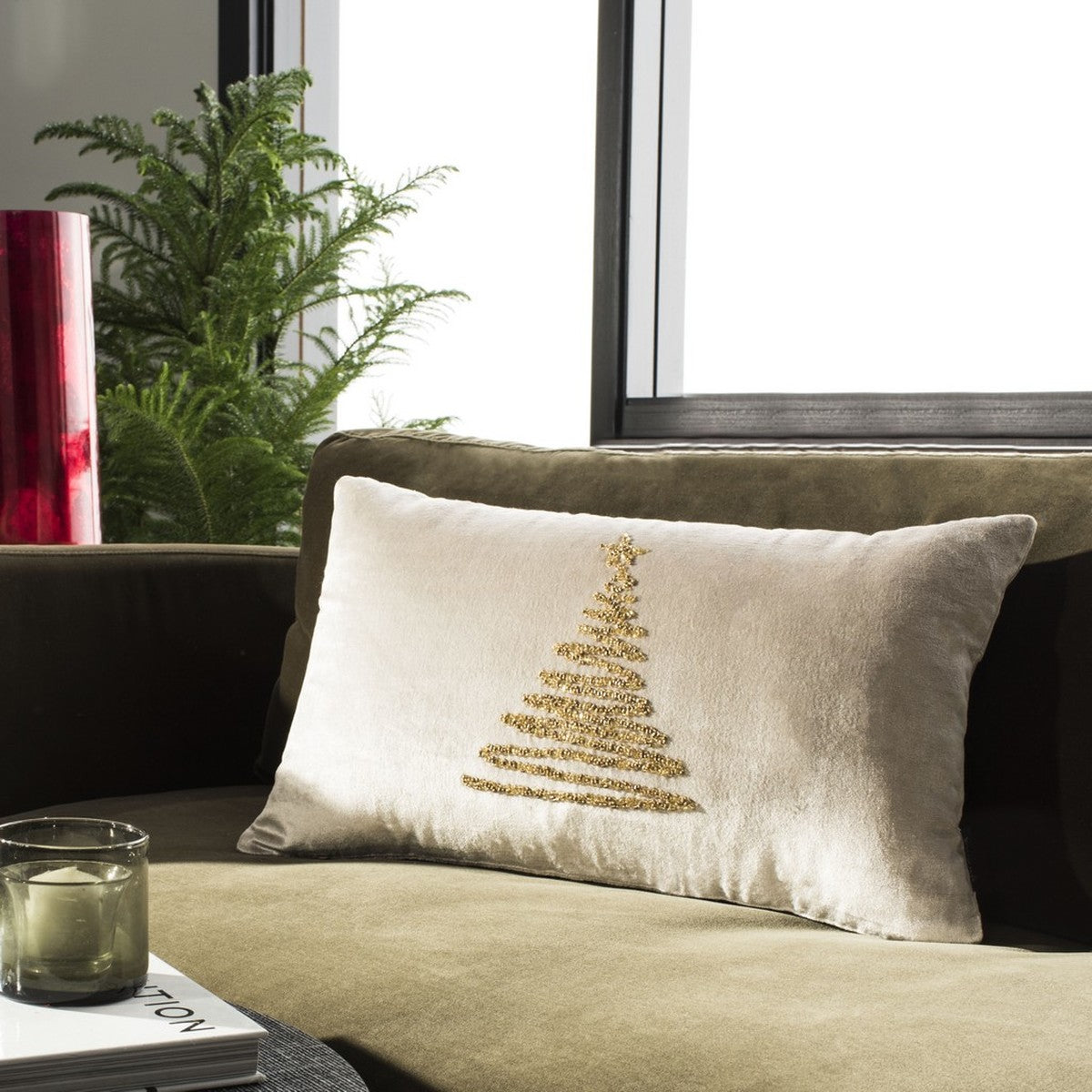 12" x 20" Enchanted Evergreen Accent Pillow, Beige/Gold (#K6096)