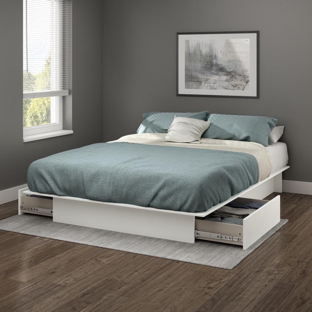 Step One Platform Bed with Drawers, White - Full/Queen (#K1920)