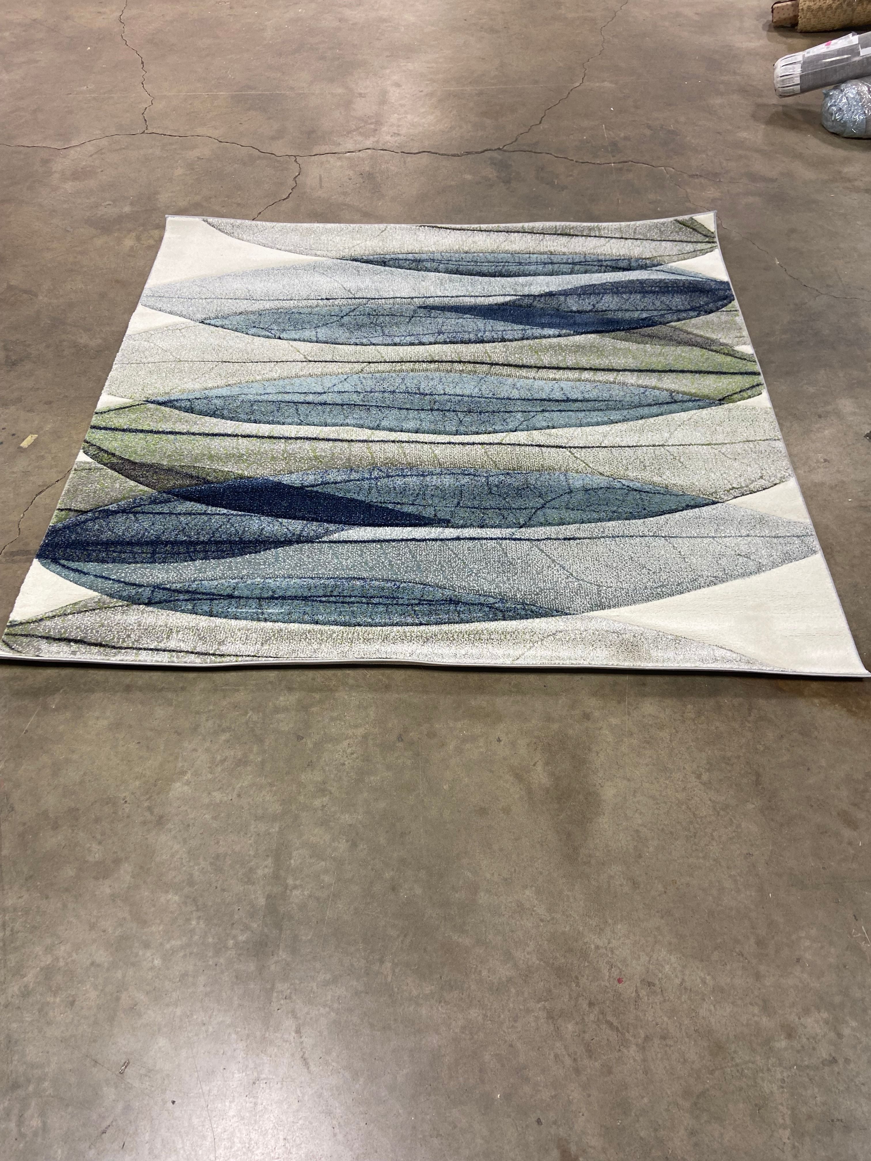 Abbie-Leigh Floral Area Rug in Ivory/Blue, Square 6'7"