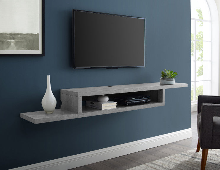 Asymmetrical Floating Wall Mounted TV Console, 72inch, Stone Gray, 72",Dr157
