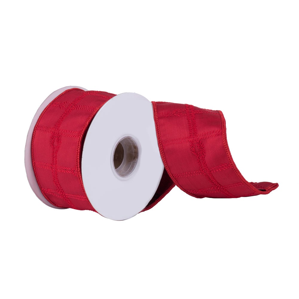 2.5" x 10 yd - Red Rope Check Jacquard Christmas and Craft Ribbon