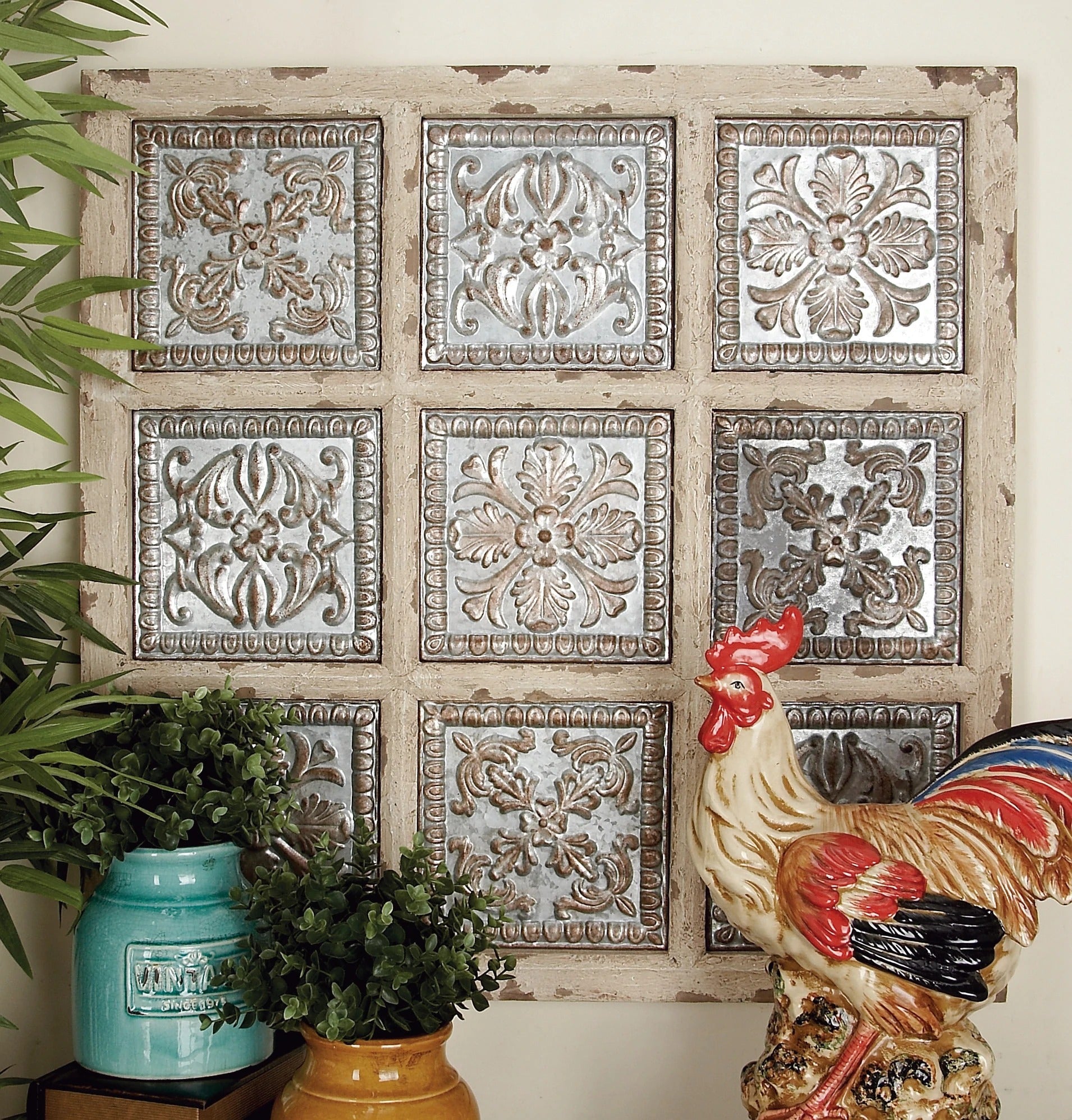 White Metal Rustic Floral Wall Decor