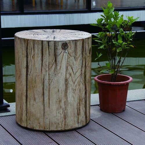 17" Round Dark Wood Garden Stool, Gray/Brown (#K6402)