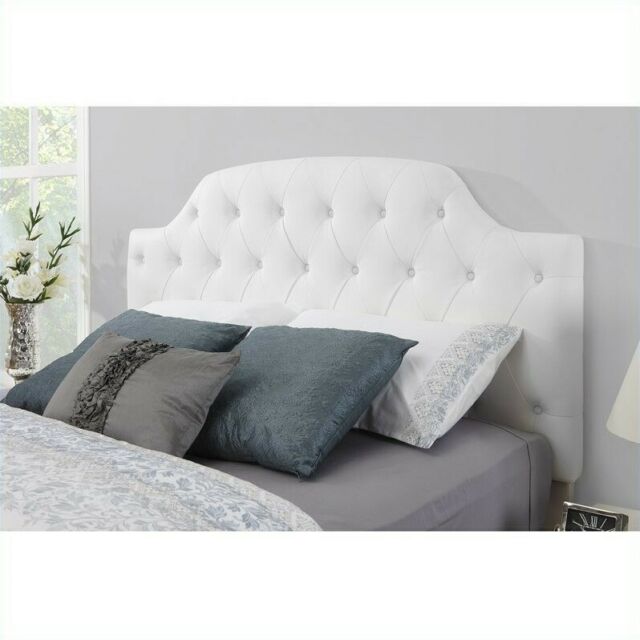 Lyric Button Tufted Faux Leather White Headboard, Queen 7355