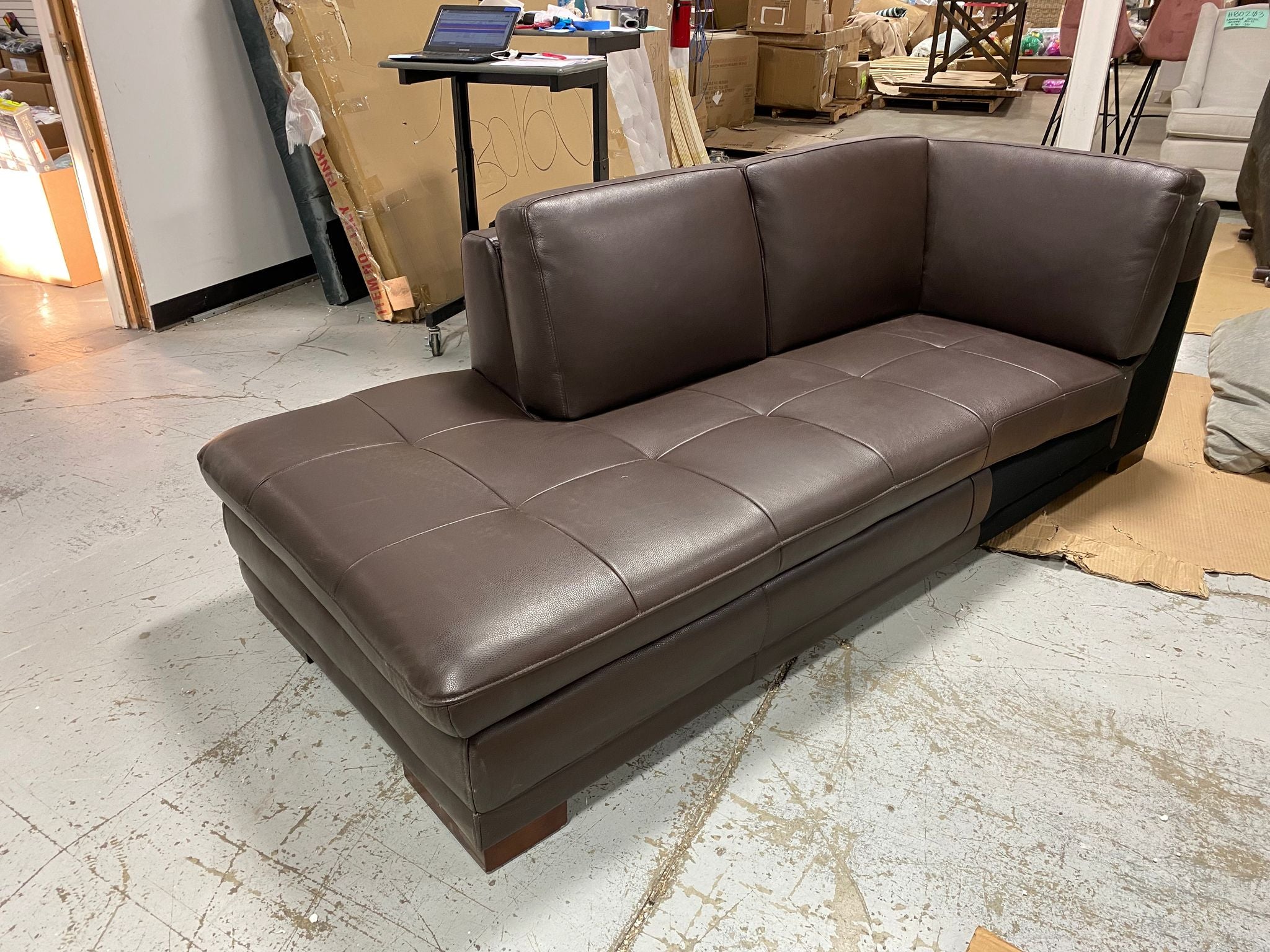 124" Wide Leather Match Chaise Piece **AS IS**