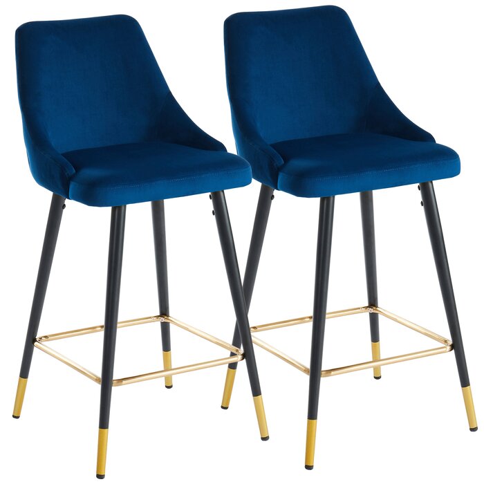 Blue Janna Velvet/Metal 26" Counter Stools (Set of 2)  #SA1001