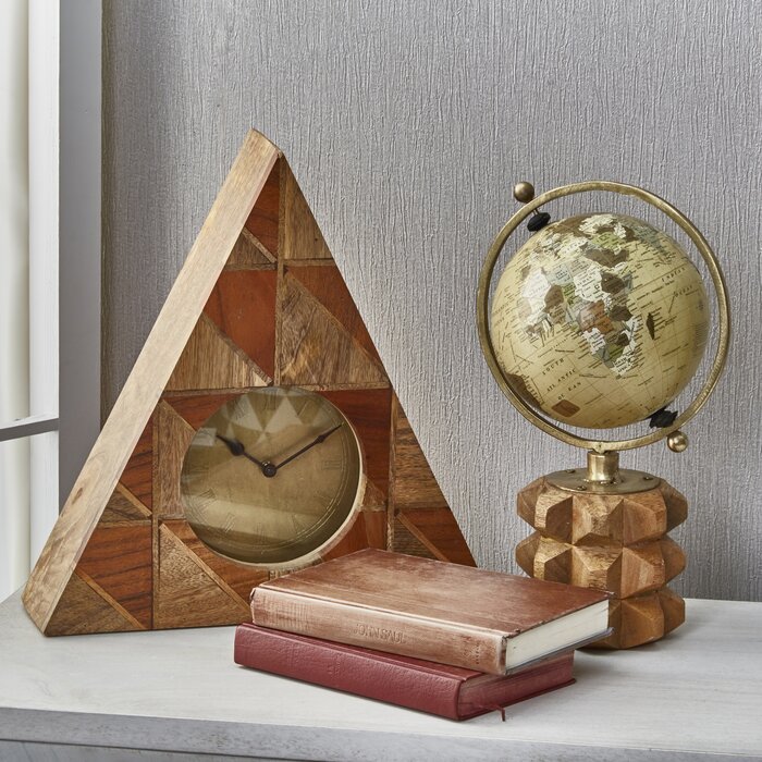 Wooden Triangular Tabletop Clock  #SA1030