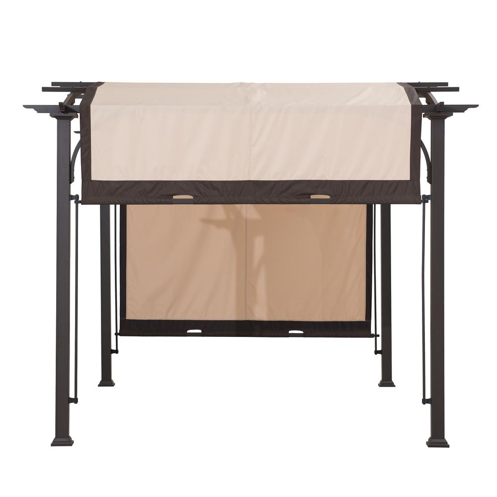 Sherman Oaks 10' x 8' Brown Steel Arched Pergola with 2-Tone Adjustable Shade  #SA1084