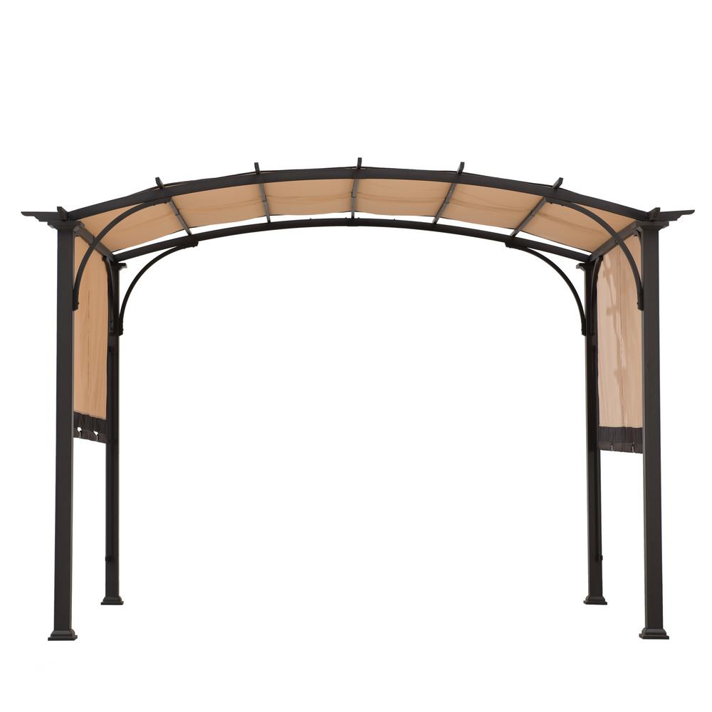 Sherman Oaks 10' x 8' Brown Steel Arched Pergola with 2-Tone Adjustable Shade  #SA1084