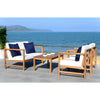 Montez Natural Brown 4-Piece Wood Patio Conversation Set with White Cushions  #SA1119
