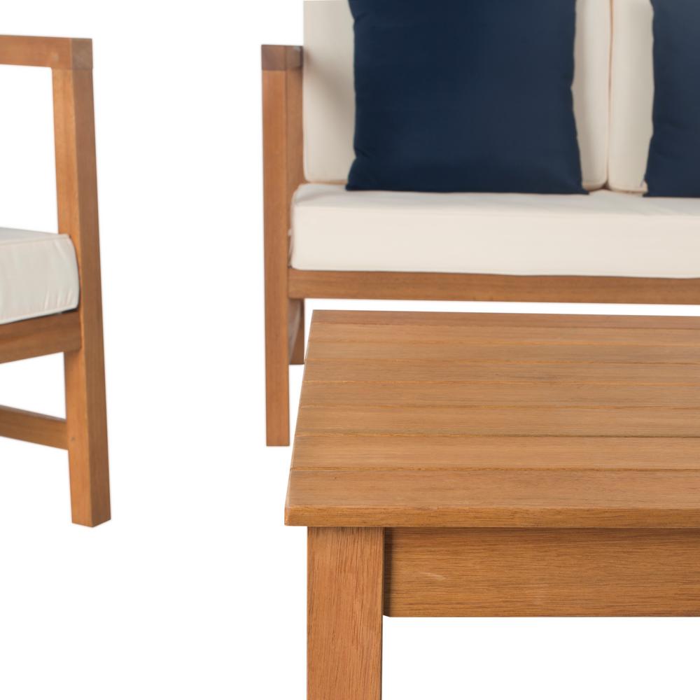 Montez Natural Brown 4-Piece Wood Patio Conversation Set with White Cushions  #SA1119