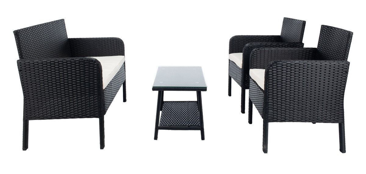 Aboka 4-Piece Black Wicker & Metal Frame Patio Set with Cushions  #SA1443