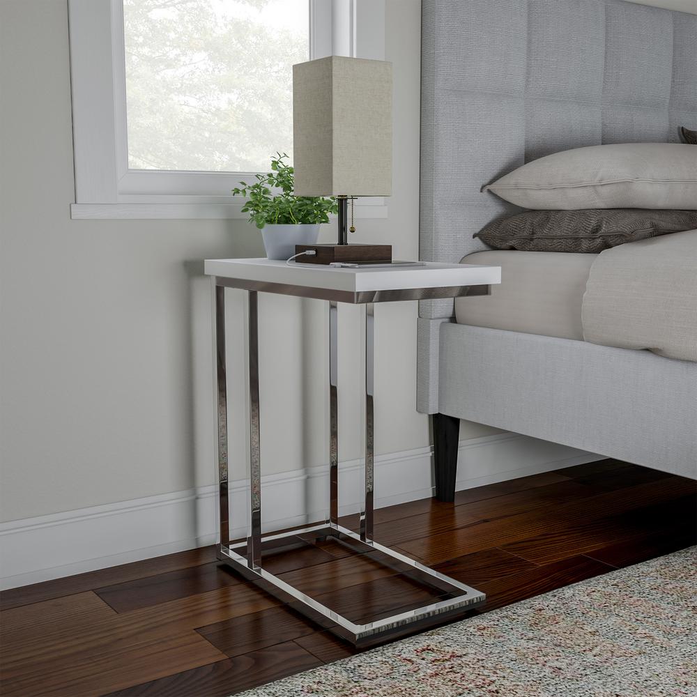 White/Chrome Contemporary Style C-Shaped Sofa Side Table  #SA1232