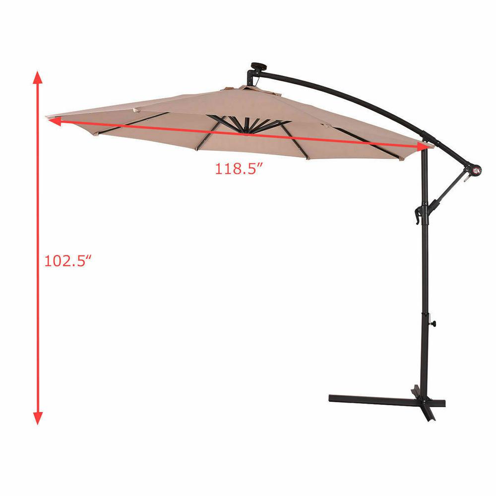 10' Steel Market Hanging Solar LED Beige Patio Umbrella  #SA1276
