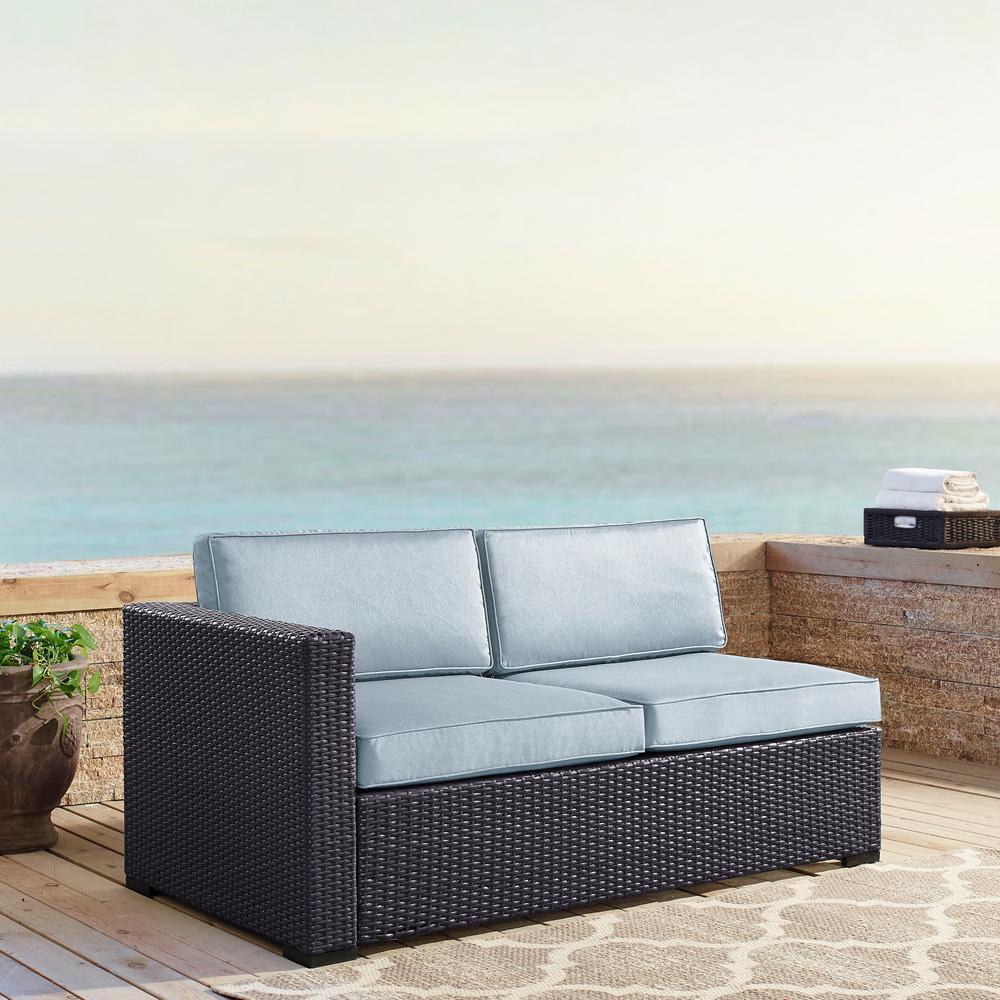 Biscayne Brown Wicker Interchangeable Arm Outdoor Corner Loveseat