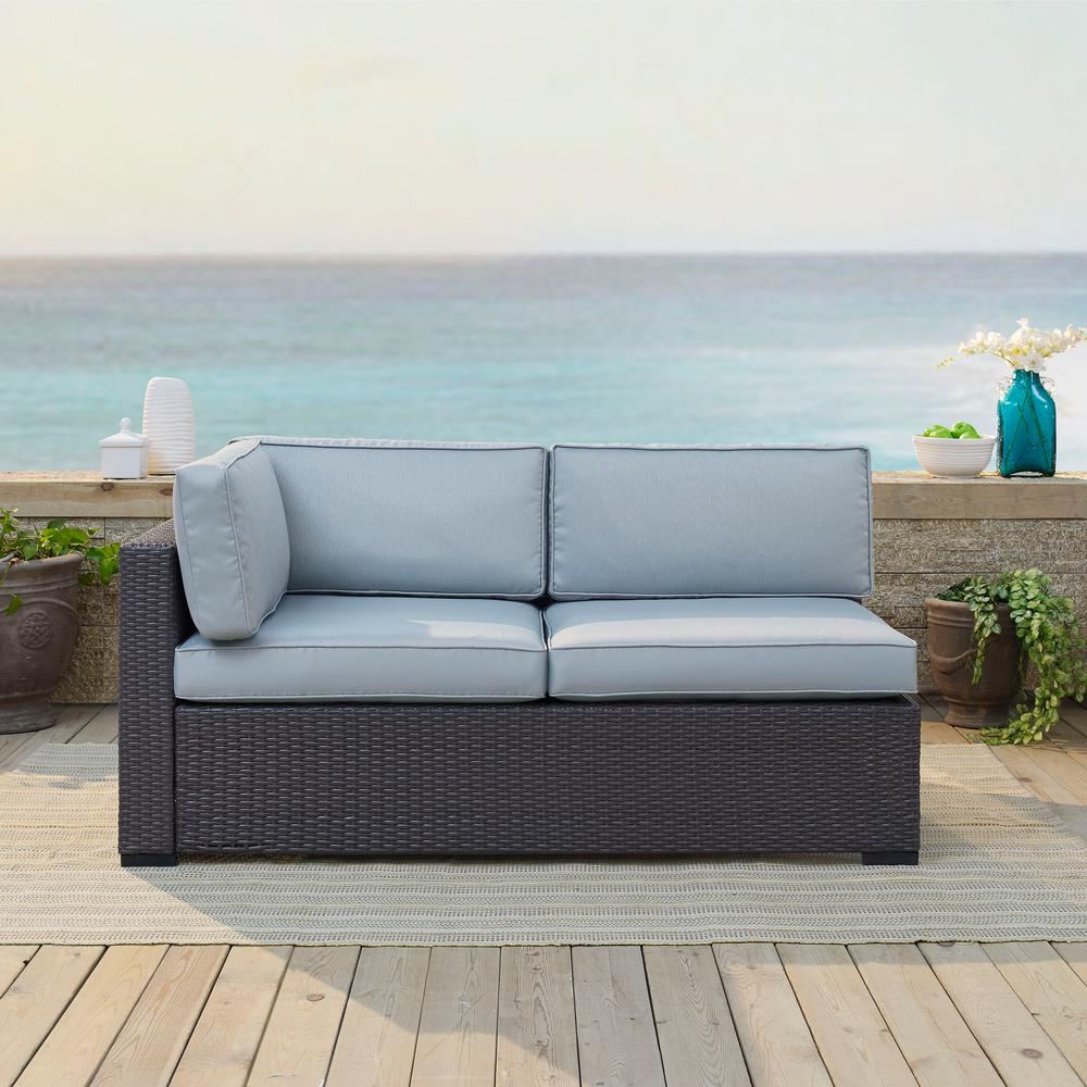 Biscayne Brown Wicker Interchangeable Arm Outdoor Corner Loveseat