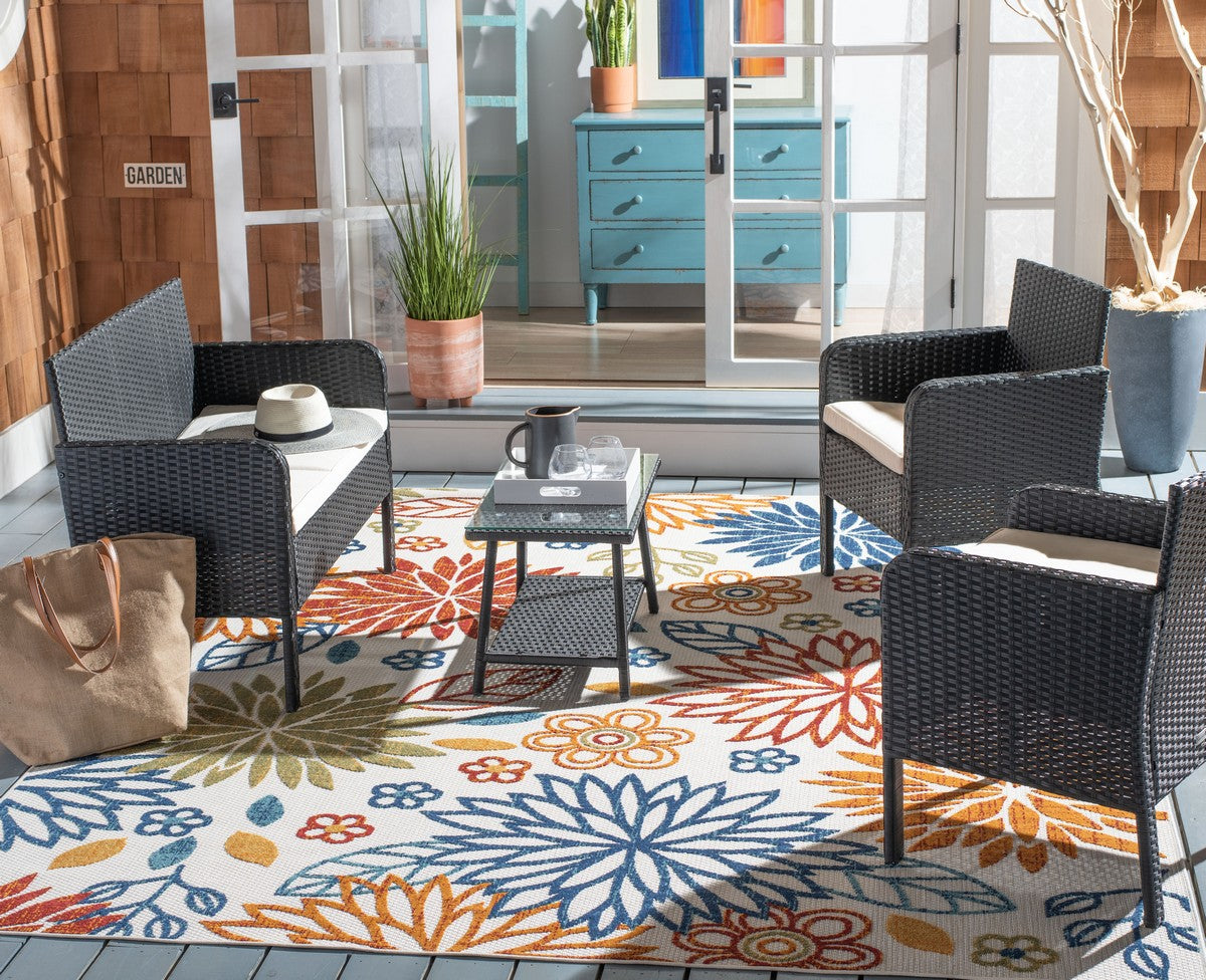 Aboka 4-Piece Black Wicker & Metal Frame Patio Set with Cushions  #SA1443