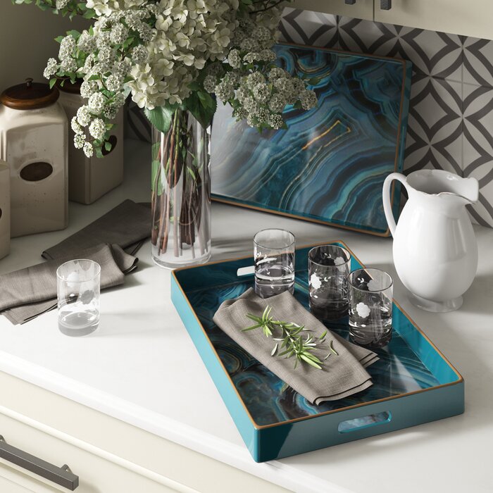 Blue Hazeltine Accent Serving Trays (Set of 2)  #SA1515