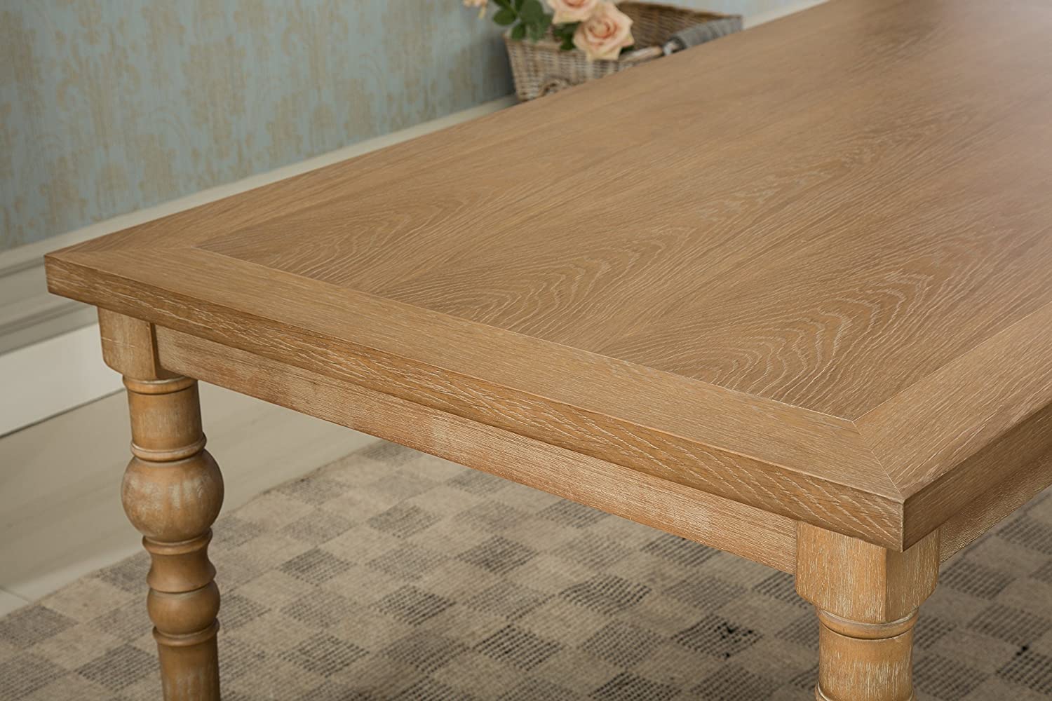 Roundhill Furniture Urban Style Light Brown Dining Table & Six Tan Dining Chairs  #SA1079