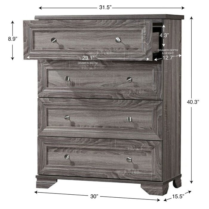 Weathered Oak Essex 4-Drawer Dresser  #SA455