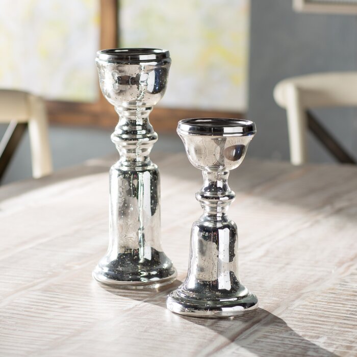 2-Piece Glass and Metal Candlestick Set  #SA599