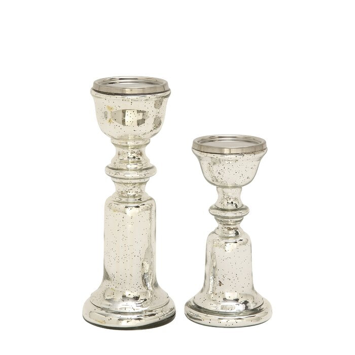 2-Piece Glass and Metal Candlestick Set  #SA599