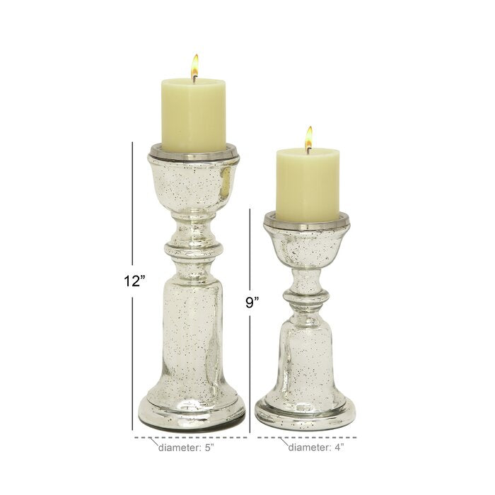 2-Piece Glass and Metal Candlestick Set  #SA599