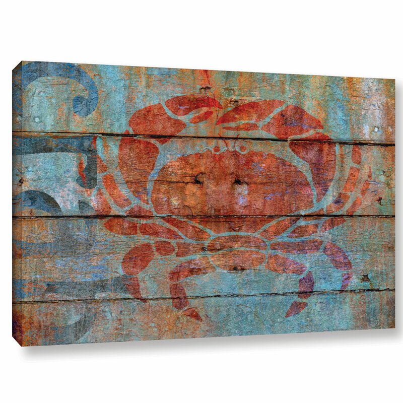 'Crab on Wood' - Graphic Art Print on Wrapped Canvas  #SA665