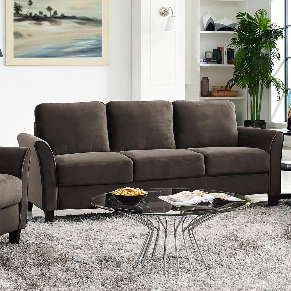 Wesley Microfiber Sofa with Curved Arms in Coffee  #SA699