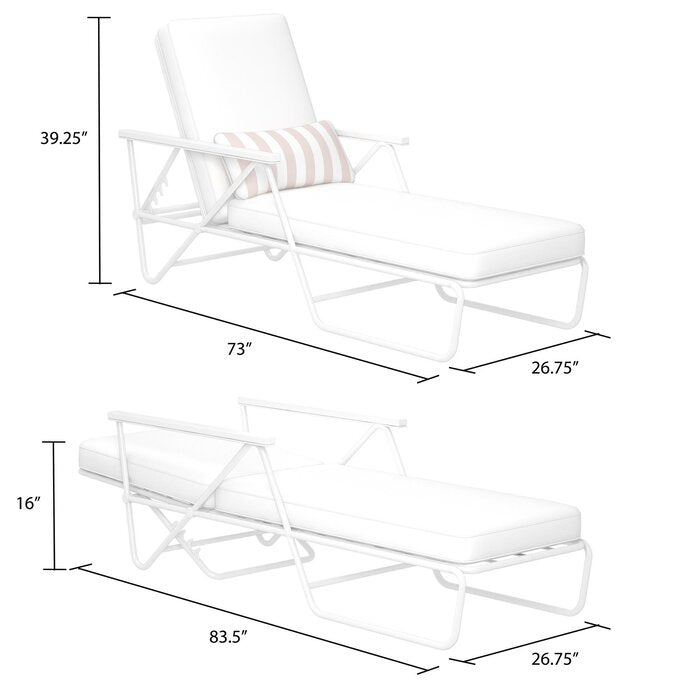 White Connie Outdoor Reclining Chaise Lounge with Cushion  #SA803