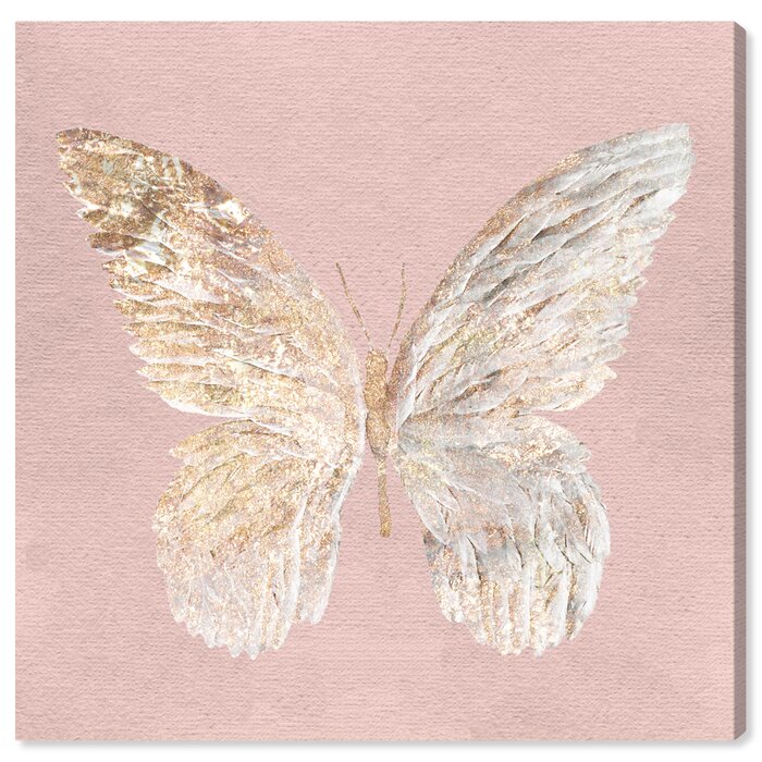 'Golden Butterfly Glimmer Blush' - Graphic Art Print on Canvas  #SA829
