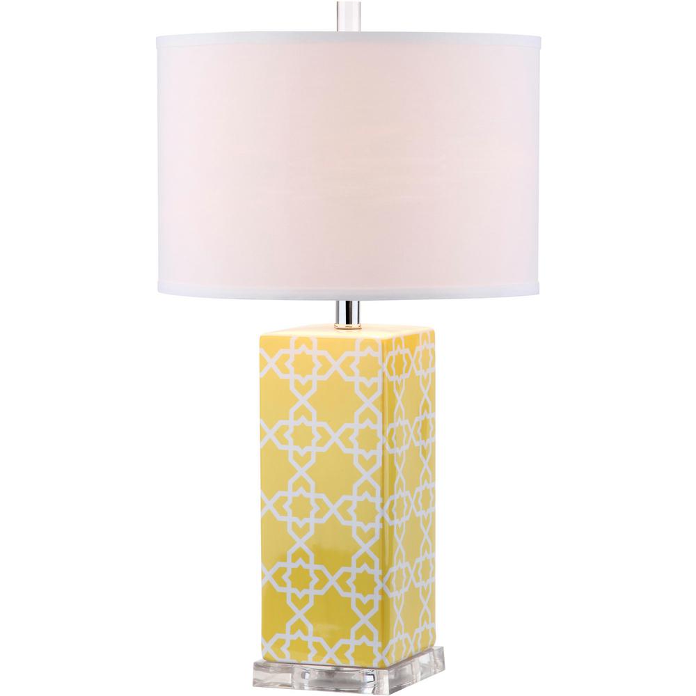 Quatrefoil 27" Yellow Table Lamps with White Shades (Set of 2)  #SA894