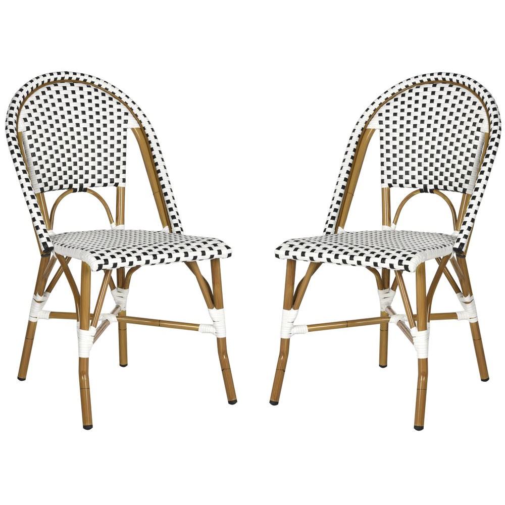 Salcha Black/White Stackable Aluminum/Wicker Outdoor Dining Chairs (Set of 2)  #SA901