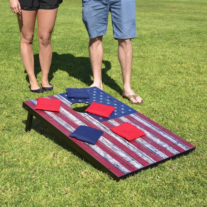 2' x 3' American Flag Solid Wood Cornhole Boards & Carrying Case  #SA989