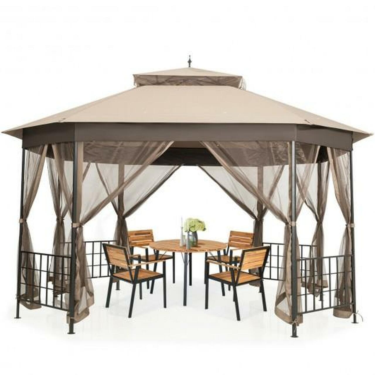 10"X 12" Octagonal Patio Gazebo-Brown OP70383CF pt982