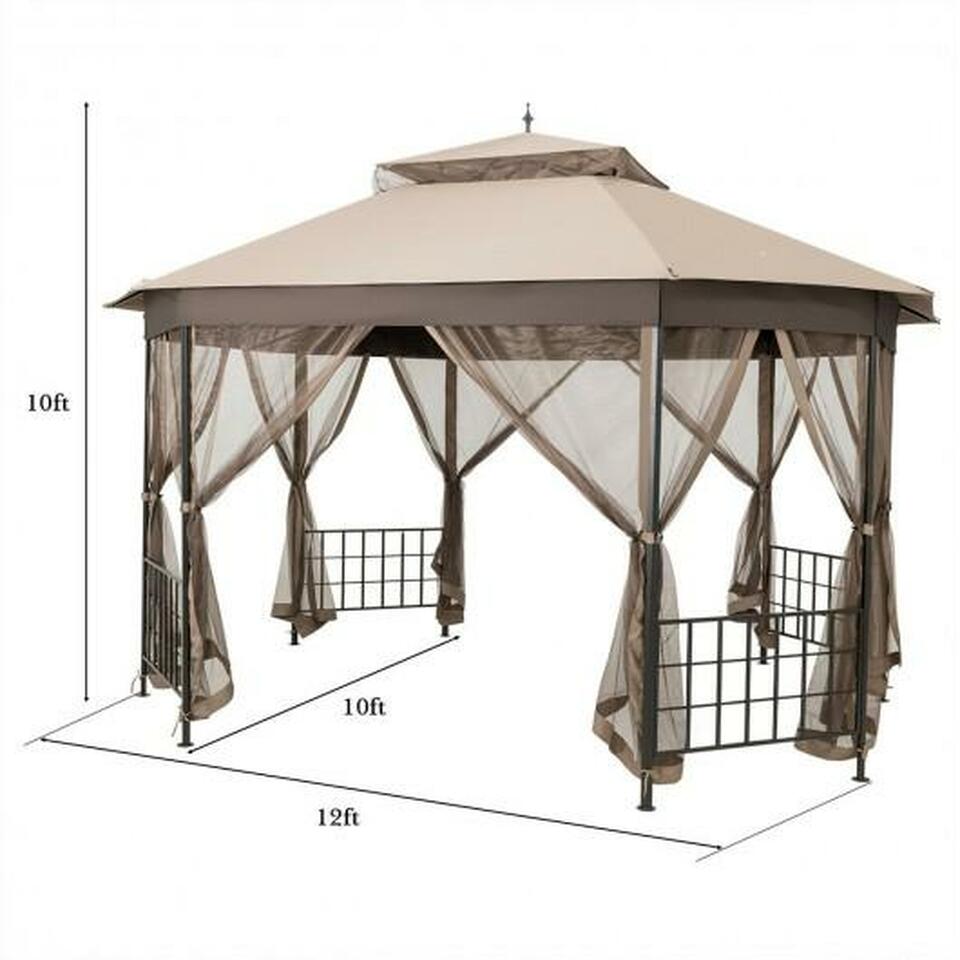 10"X 12" Octagonal Patio Gazebo-Brown OP70383CF pt982