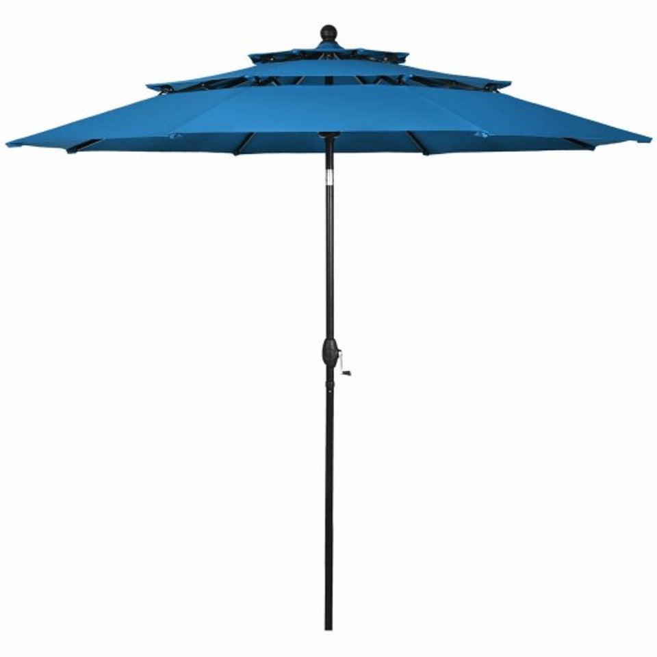 10' 3 Tier Patio Umbrella Aluminum Sunshade Shelter Double Vented